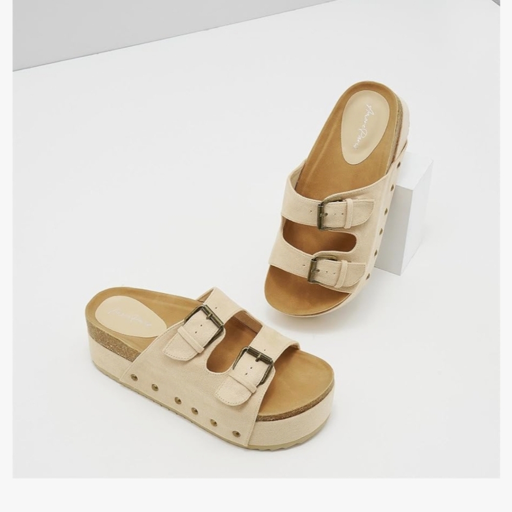 Platform cork slides sandals
